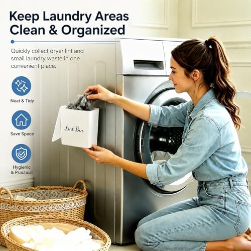 Magnetic Lint Bin with Lid for Laundry Room, Compact Plastic Dryer Lint Holder - Image 3