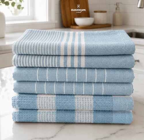 Cloud Scape Linen Premium Kitchen Towels Set of 6, Quick Dry by CloudScapeLinen