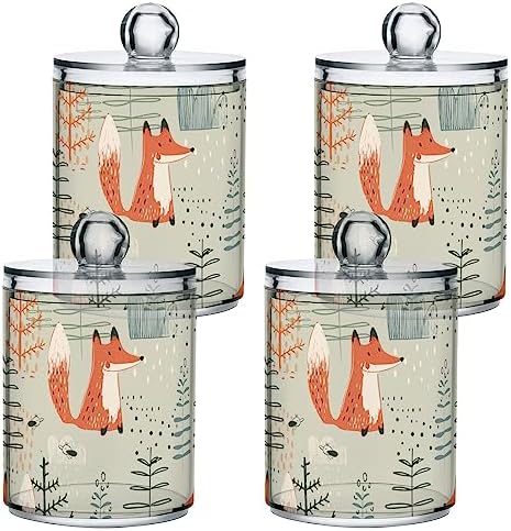 2 Pack Apothecary Jars Bathroom Cute Fox Qtip Holder Dispenser Clear Plastic - Image 2