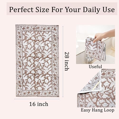 Ridhi Oak Brown Hand Block Print 100% Cotton Kitchen Towels, 16x28 Inch - Image 3