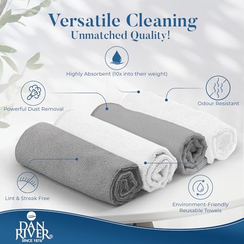 DAN RIVER 12-Pack Microfiber Towels – Ultra Absorbent, Lint-Free & Streak-Free - Image 3