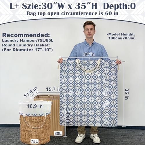 Canvas Laundry Bag with Handles & Drawstring 30"Wx35"H, L+ Geometry Blue - Image 2