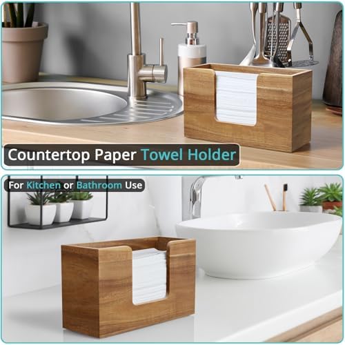 Paper Towel Dispenser Countertop, Acacia Wood Bathroom Paper Towel Holder - Image 3