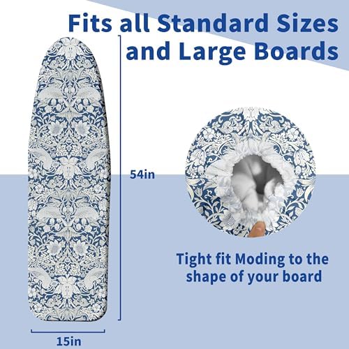 Ironing Board Cover and Pad, Thick Scorch Resistant Padding Blue Bird Flowers - Image 4