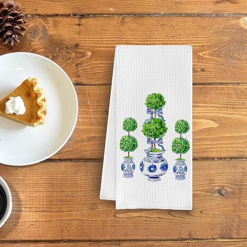 Blue and White Porcelain Chinoiserie Towels, Hand Towels - Image 3