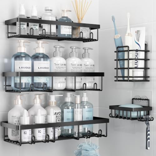 Liuoud Shower Caddy 5 Pack XL-Size Adhesive Stainless Steel Organizer by Liuoud