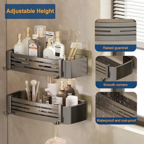 Shower Caddy, Adhesive Bathroom Shower Corner Organizer Shelves - Image 4