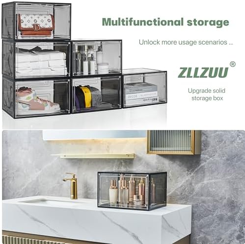 ZLLZUU Shoe Shoe Storage Boxes, 6 Pack Stackable Shoes Organizer Black - Image 5
