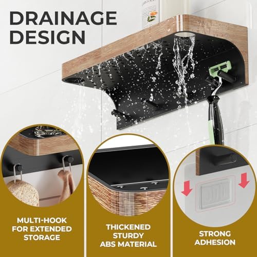 Shower Caddy Adhesive with 5 Hooks & Drainage - Image 4