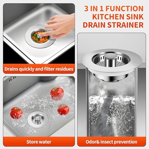 3 in 1 Kitchen Sink Drain Strainer, Universal Stainless Steel Sink Stopper - Image 3