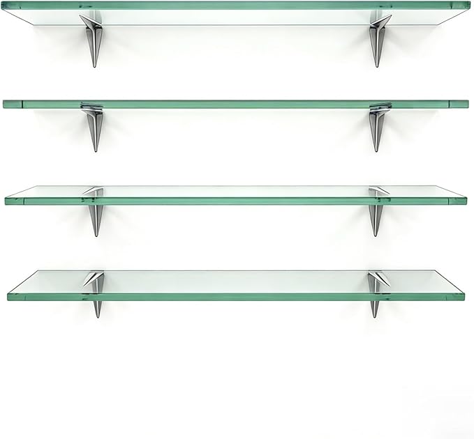 Floating Shelves - Pack of 5 Tempered Glass Shelves, 12" W x 44" L, 3/16" Thick, Polished Edges-– Rectangular Replacement Shelves for Cabinets, Display Cases & Retail Fixtures