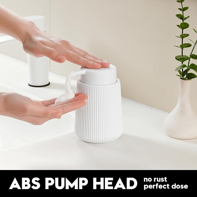 YAUKPH Striped Foaming Hand Soap Dispenser White | - Image 3