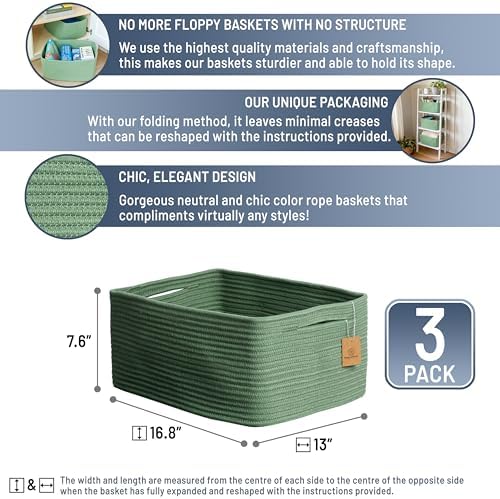 NaturalCozy Storage Baskets 16.8”x13”x7.6” Cotton Rope Woven Baskets - Image 2