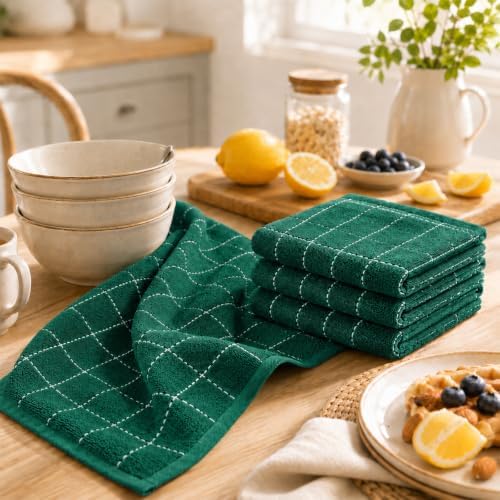 Kitinjoy 100% Cotton Terry Kitchen Towels, 13”x 28”, Dark Green - Image 3