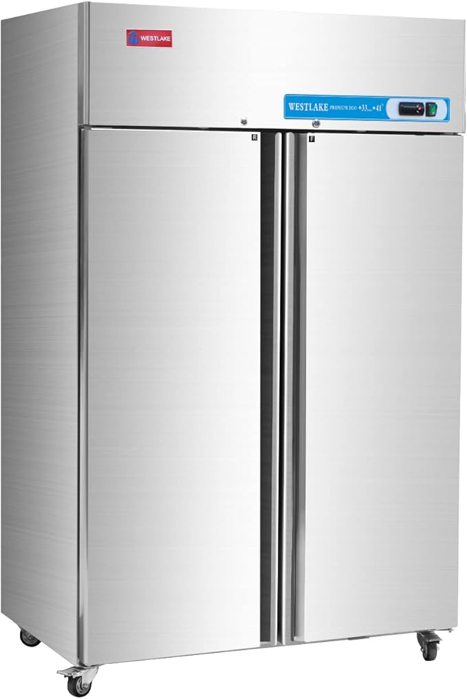 WESTLAKE 48" W Commercial Refrigerator 2 door 2 Section Stainless Steel Reach in Solid door Upright Fan Cooling 36 Cu.ft Cooler for Restuarant, Bar, Shop, etc