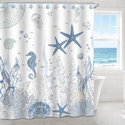 12PCS Starfish Seashell Shower Curtain Hooks, Beach Ocean Coastal Blue Shower - Image 4