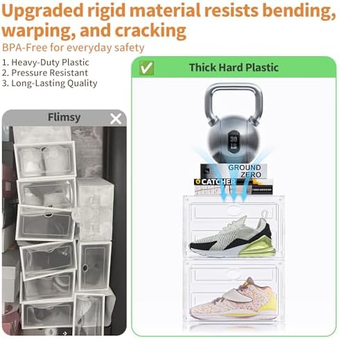 8 Pack Rigid Plastic Clear Stackable Shoe Storage Organizer Boxes - Image 6