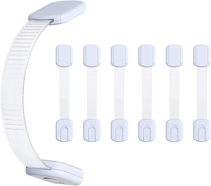 Child Safety Cabinet Locks(10 Pack)–Adjustable Baby Proofing Strap Latches for Drawers,Cupboard,Cabinets,Fridge,Toilet Seat,Door,Closet–No Drill No Tool Adhesive Installation