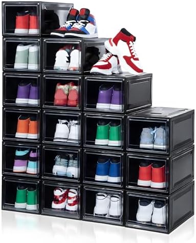 MMBABY 12 Pack Acrylic Black Shoe Boxes– Ultra Plastic Stackable Sneaker Storage by MMBABY