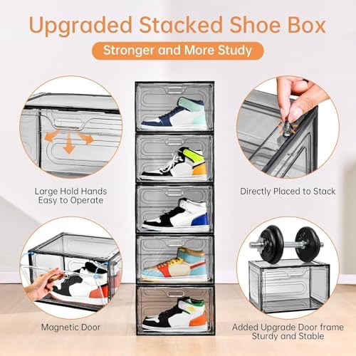 8 Pack Drop Side Shoe Boxes, Large Stackable Shoe Storage, Thick Plastic - Image 7