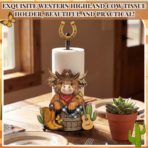 Chunful Western Cowboy Highland Cow Paper Towel Holder Cowboy Kitchen Bathroom - Image 2