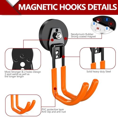 3-H Heavy Duty Magnetic Hooks, Large Magnet Hooks, 4 Pack Orange - Image 4