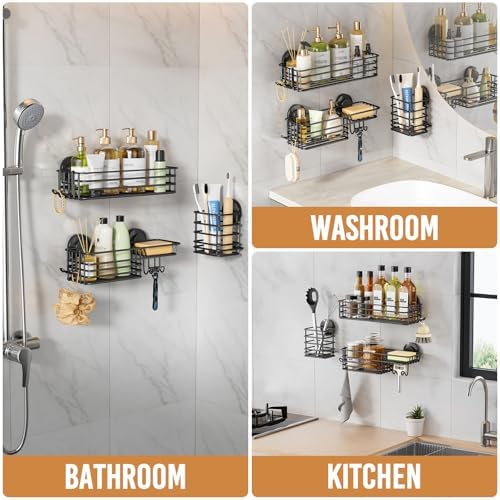 LEVERLOC Shower Caddy Suction Cup, 3 Pack Heavy Duty Bathroom Organizer - Image 7