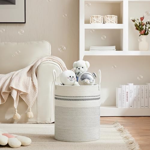 VIPOSCO 53L Tall Woven Laundry Basket Hamper, Stripe White - Image 2