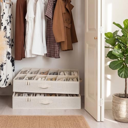 StorageWorks 2-Pack 24-Pair Underbed Shoe Storage Organizer, Linen Beige - Image 5