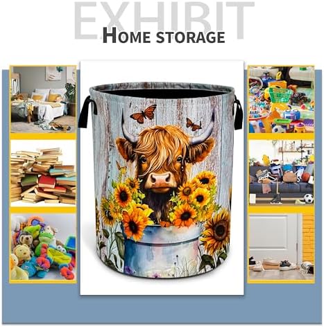 Highland Cow Sunflower Laundry Basket Foldable Waterproof 18.9 x 16.5 Inch - Image 5
