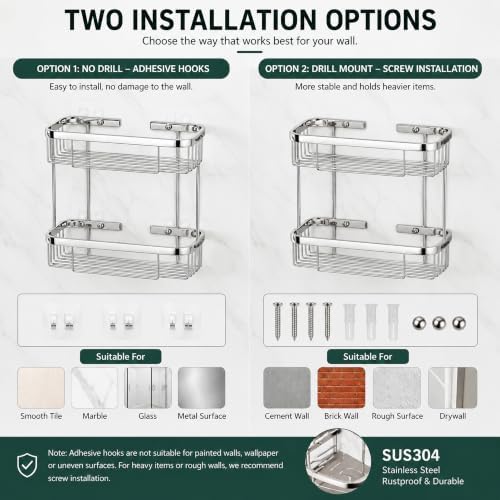 Corner Shower Caddy, 304 Stainless Steel Bathroom Shelf Organizer, Wall Mounted - Image 6