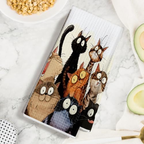 2 Pcs Cute Cat Kitchen Towels, Funny Cats Gifts Absorbent Hand Towels-01 - Image 3
