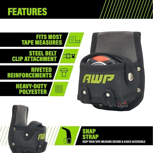 AWP Tape Measure Pouch with Metal Belt Clip and Tunnel Loop, Tool Belt Accessory - Image 2