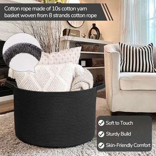 INDRESSME XXXLarge Woven Rope Blanket Basket Living Room Black - Image 2