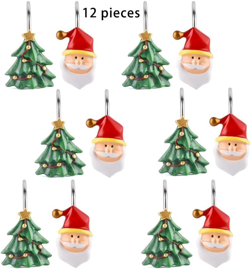 Christmas Shower Curtain Hooks 12 Pcs Santa Claus Shower Curtain Hooks - Image 4