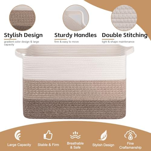 OIAHOMY Extra Large Blanket Basket, 95L Cotton Rope Woven Laundry Basket - Image 6