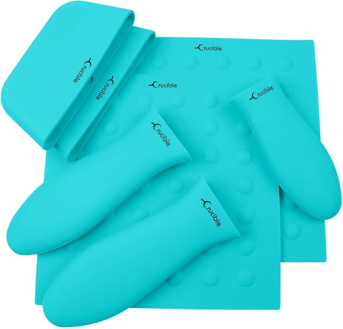 Crucible Cookware Silicone Hot Handle Holders Multipacks… (Turquoise, 7-Pack)
