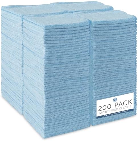 S&T INC. Microfiber Cleaning Cloth, 200 Pack, 11.5" x 11.5", Light Blue by STINC