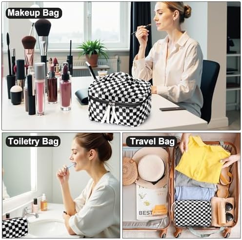BuyCard Quilted Makeup Bag Set, CuteFloral Cotton Coquette Makeup Bag Toiletry - Image 6
