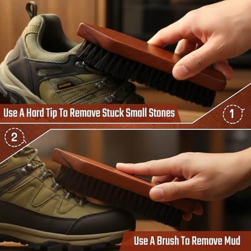 Vesici 3 Pcs Horsehair Shoe Brush Wood Handle Boot Cleaner, Square Head - Image 6