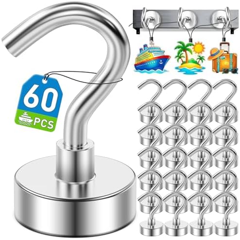 60 Pack Magnetic Hooks for Cruise Cabins 30lbs Heavy Duty Magnet by MUKFIRM