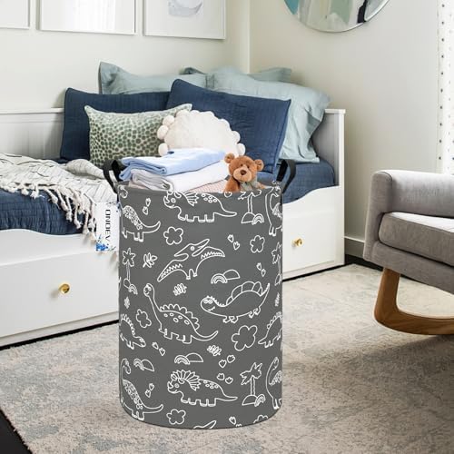 Round Dinosaur Laundry Hamper, Cotton Canvas Teen Room Storage Bin - Image 5