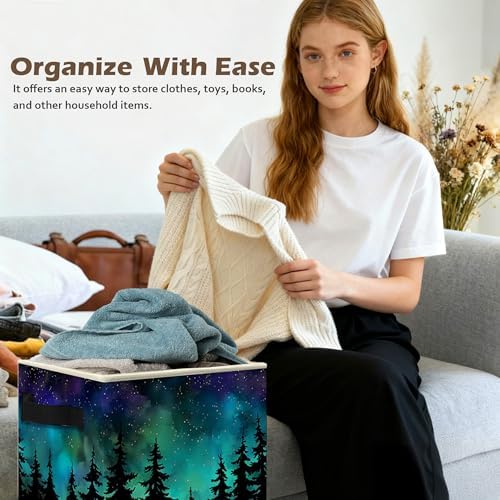 Starry Night Forest Storage Box Bins, Galaxy Star Sky Pine Tree Woods - Image 5