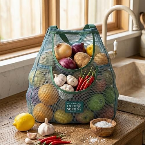 Durable Hanging Mesh Bags for Fruit & Vegetables. Reusable, Breathable Storage - Image 6
