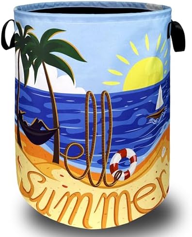 Funny Summer Laundry Basket Oxford Cloth Foldable Hamper 18.9x16.5 Inch by SELIONLIKN