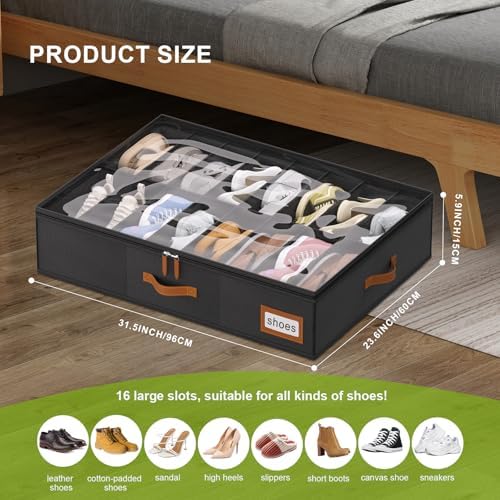 homyfort Shoe Organizer Under Bed, Fits 32 Pairs, Under bed Shoe Storage Boxes - Image 2