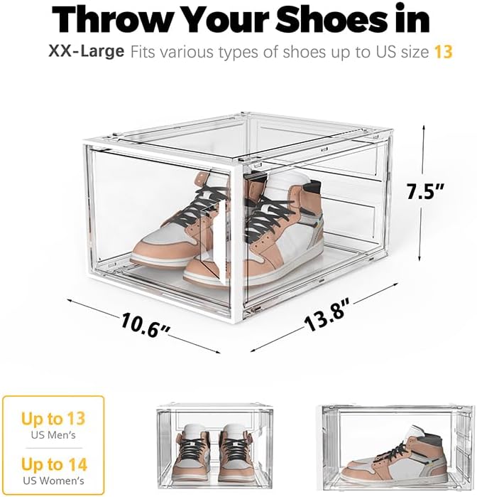 SEE SPRING Clear Shoe Storage Boxes, 6 Pack Stackable Hard Plastic Organizer - Image 5