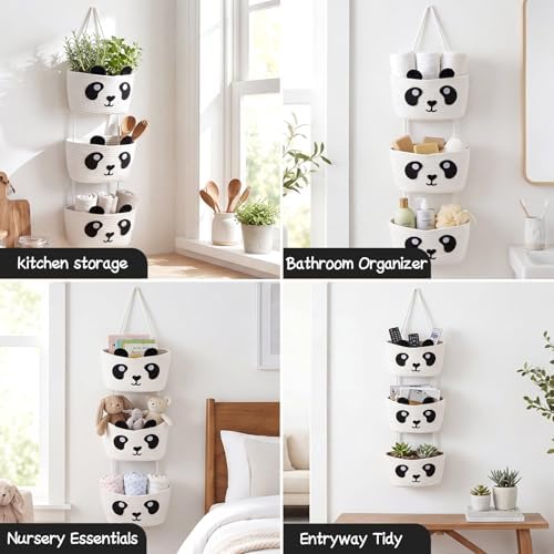 Panda Nursery Decor 3-Tier Panda Basket Hanging Cotton Rope Woven Organizer - Image 6