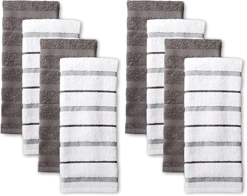 KitchenAid Albany Kitchen Towel 8-Pack Set, Charcoal Grey/White by KitchenAid
