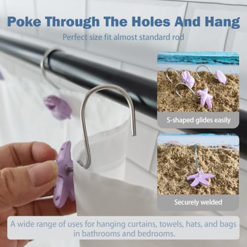 Seashell Shower Curtain Hooks 12pcs Beach Shower Curtain Rings Bath Shower - Image 4